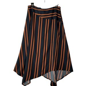 Cotton-On Orange Navy Blue Striped Long Midi Skirt Asymmetrical Peasant Pirate M